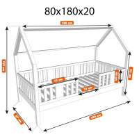 Detská domčeková posteľ z masívu borovice NIKO L 20 - 180x80 cm