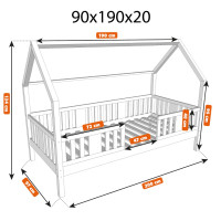 Detská domčeková posteľ z masívu borovice NIKO L 20 - 190x90 cm