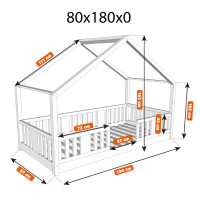 Detská domčeková Montessori posteľ z masívu borovice NIKO S - 180x80 cm
