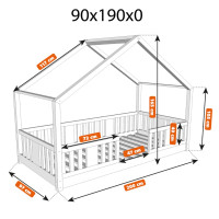 Detská domčeková Montessori posteľ z masívu borovice NIKO S - 190x90 cm