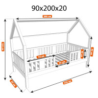 Detská domčeková posteľ z masívu borovice NIKO L 20 - 200x90 cm