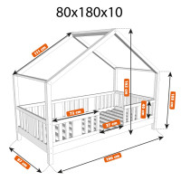 Detská domčeková posteľ z masívu borovice NIKO S 10 - 180x80 cm