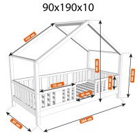 Detská domčeková posteľ z masívu borovice NIKO S 10 - 190x90 cm