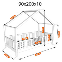 Detská domčeková posteľ z masívu borovice NIKO S 10 - 200x90 cm
