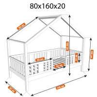 Detská domčeková posteľ z masívu borovice NIKO S 20 - 160x80 cm