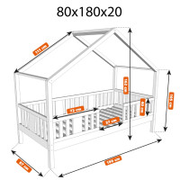 Detská domčeková posteľ z masívu borovice NIKO S 20 - 180x80 cm