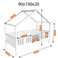 Detská domčeková posteľ z masívu borovice NIKO S 20 - 190x90 cm