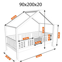 Detská domčeková posteľ z masívu borovice NIKOS 20 - 200x90 cm