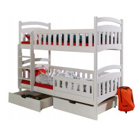 Detská poschodová posteľ z masívu borovice DOMINIK II so zásuvkami - 200x90 cm - BIELA