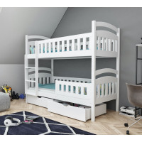 Detská poschodová posteľ z masívu borovice DOMINIK II so zásuvkami - 200x90 cm - BIELA