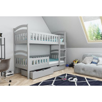 Detská poschodová posteľ z masívu borovice DOMINIK II so šuplíkmi - 200x90 cm - šedá