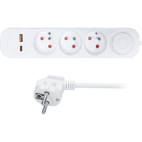 Solight predlžovací prívod 3 zásuvky, USB A + C 20W PD, 2m, 3 x 1mm2, biely, vypínač