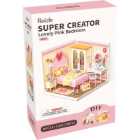 RoboTime 3D drevená skladačka Miniatúra domčeka Ružová izbička