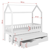 Detská domčeková posteľ z masívu borovice TIMMY so šuplíkmi a prístelkou - 180x80 cm - kašmírová