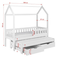 Detská domčeková posteľ z masívu borovice TIMMY so šuplíkmi a prístelkou - 200x90 cm - kašmírová