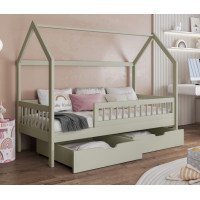 Detská domčeková posteľ z masívu borovice GAJA so šuplíkmi - 180x80 cm - olivovo zelená