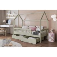 Detská domčeková posteľ z masívu borovice GAJA so šuplíkmi - 180x80 cm - olivovo zelená