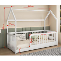 Detská domčeková posteľ z masívu borovice GRÉTA - 140x70 cm - biela