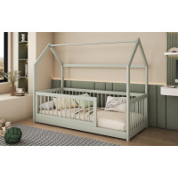 Detská domčeková posteľ z masívu borovice GRÉTA - 140x70 cm - olivovo zelená