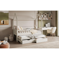 Detská domčeková posteľ z masívu borovice TIMMY so šuplíkmi a prístelkou - 180x80 cm - kašmírová