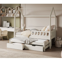 Detská domčeková posteľ z masívu borovice TIMMY so šuplíkmi a prístelkou - 200x90 cm - kašmírová