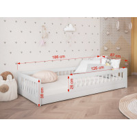 Detská Montessori posteľ z masívu borovice FLORES - 180x80 cm - biela