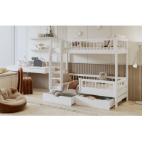 Detská poschodová posteľ so šuplíkmi z masívu borovice COEN - 180x80 cm - biela