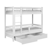 Detská poschodová posteľ so šuplíkmi z masívu borovice COEN - 180x80 cm - biela