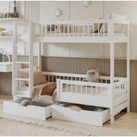 Detská poschodová posteľ so šuplíkmi z masívu borovice COEN - 180x80 cm - biela