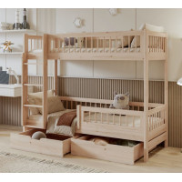 Detská poschodová posteľ so šuplíkmi z masívu borovice COEN - 180x80 cm - prírodná borovica