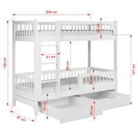 Detská poschodová posteľ so šuplíkmi z masívu borovice COEN - 200x90 cm - olivovo zelená