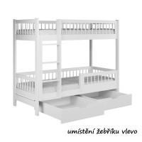 Detská poschodová posteľ so šuplíkmi z masívu borovice COEN - 180x80 cm - biela