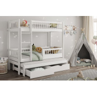 Detská poschodová posteľ z masívu borovice EVAN s prístelkou a šuplíky - 180x80 cm - biela