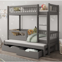 Detská poschodová posteľ z masívu borovice EVAN s prístelkou a šuplíky - 200x90 cm - grafitová [CLONE]