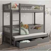 Detská poschodová posteľ z masívu borovice EVAN s prístelkou a šuplíky - 200x90 cm - grafitová [CLONE]