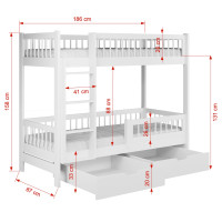 Detská poschodová posteľ so šuplíkmi z masívu borovice COEN - 180x80 cm - prírodná borovica