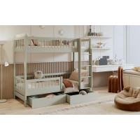 Detská poschodová posteľ so šuplíkmi z masívu borovice COEN - 200x90 cm - olivovo zelená