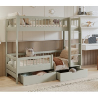 Detská poschodová posteľ so šuplíkmi z masívu borovice COEN - 180x80 cm - olivovo zelená