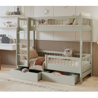 Detská poschodová posteľ so šuplíkmi z masívu borovice COEN - 200x90 cm - olivovo zelená