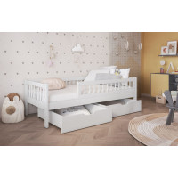 Detská posteľ z masívu borovice FLORES so šuplíkmi - 140x70 cm - biela