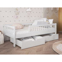 Detská posteľ z masívu borovice FLORES so šuplíkmi - 140x70 cm - biela