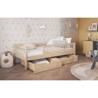 Detská posteľ z masívu borovice FLORES so šuplíkmi - 140x70 cm - prírodná