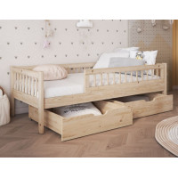 Detská posteľ z masívu borovice FLORES so šuplíkmi - 140x70 cm - prírodná