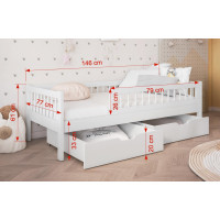 Detská posteľ z masívu borovice FLORES so šuplíkmi - 140x70 cm - kašmírová