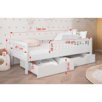 Detská posteľ z masívu borovice FLORES so šuplíkmi - 180x80 cm - prírodná