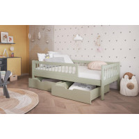 Detská posteľ z masívu borovice FLORES so šuplíkmi - 140x70 cm - olivovo zelená