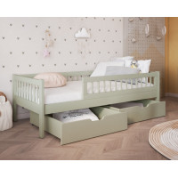 Detská posteľ z masívu borovice FLORES so šuplíkmi - 200x90 cm - olivovo zelená