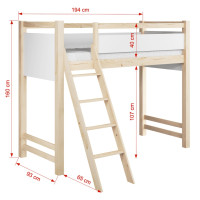 Detská vyvýšená posteľ z masívu borovice VESPER - 180x80 cm - prírodná borovica/biela
