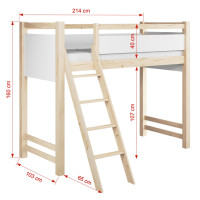 Detská vyvýšená posteľ z masívu borovice VESPER - 200x90 cm - biela