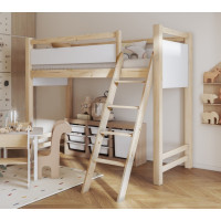 Detská vyvýšená posteľ z masívu borovice VESPER - 200x90 cm - prírodná borovica/biela